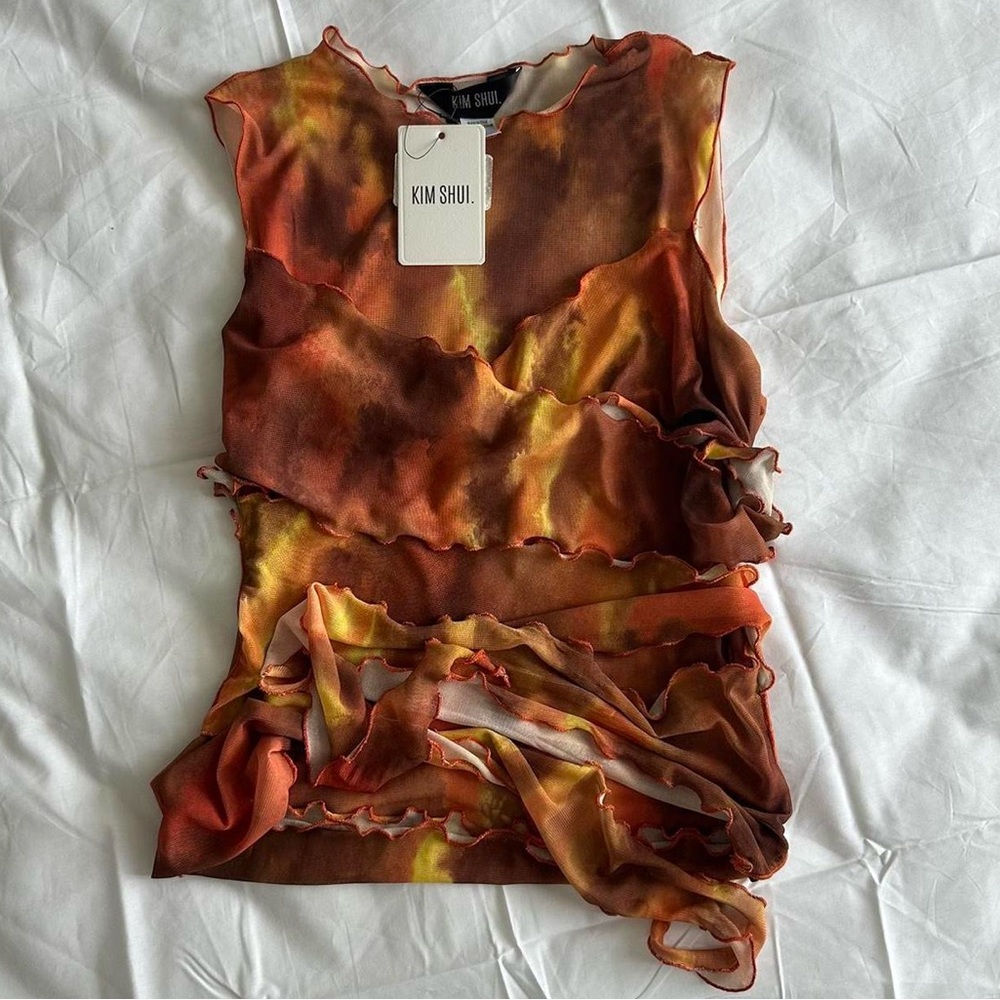 Kim Shui Orange Mesh Top
